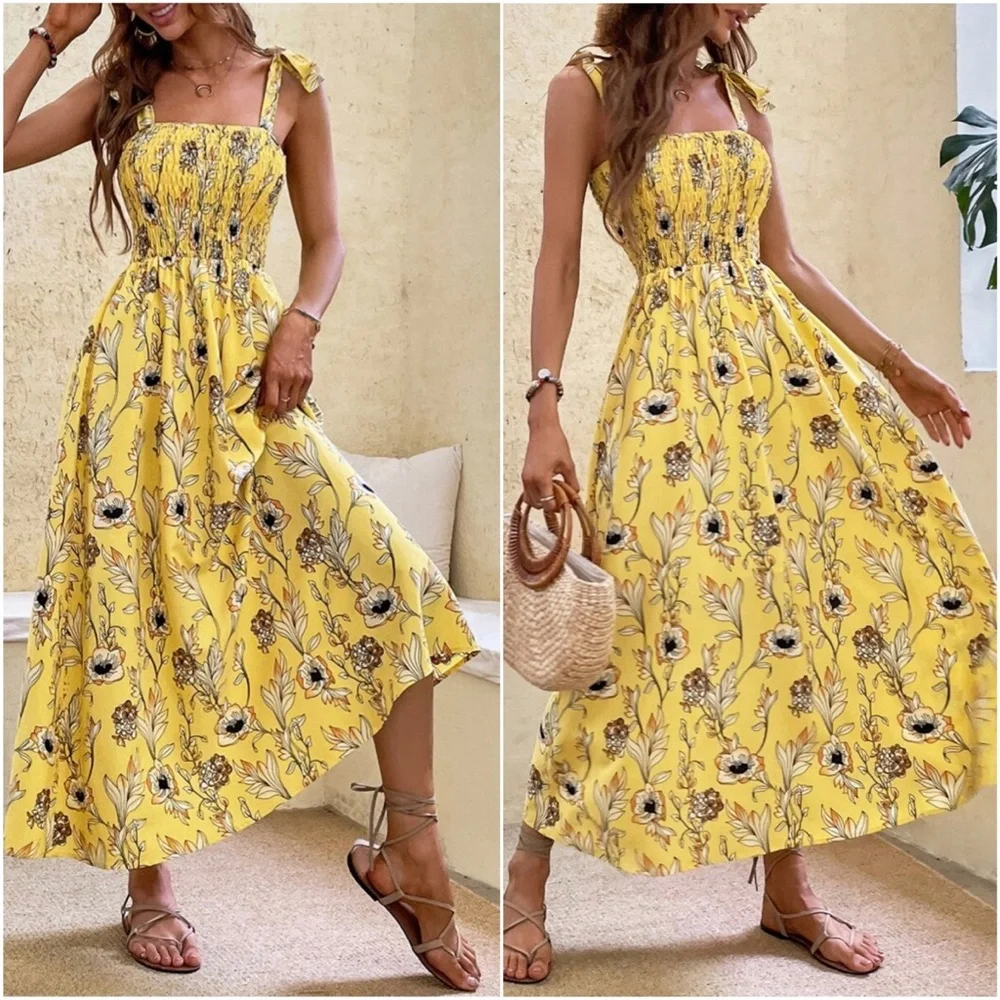 Bohemian Floral print Cottagecore Midi Dress - Picture 1 of 9